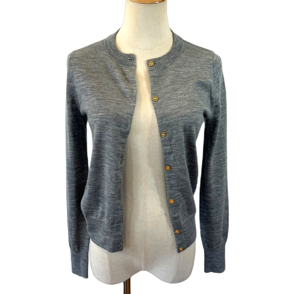J.Crew Grey Cardigan Marino Wool Gold Buttons XS Neutral Classic Everyday